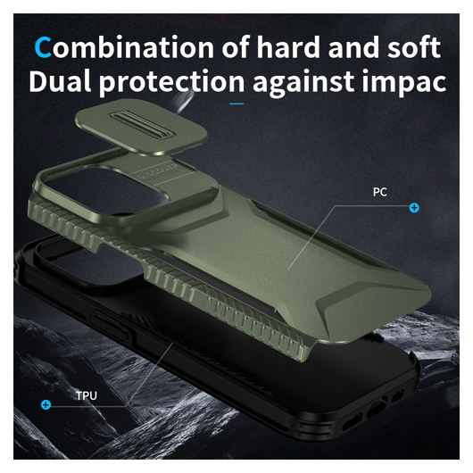 iPhone 14 Pro Hoesje Camera Slider Back Cover Schokbestendig Groen afbeelding 5