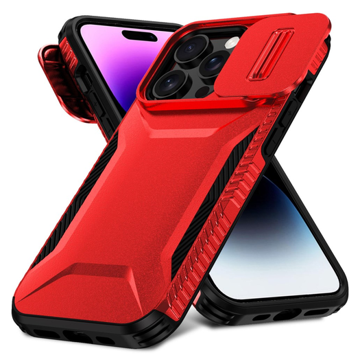 iPhone 14 Pro Hoesje Camera Slider Back Cover Schokbestendig Rood afbeelding 2