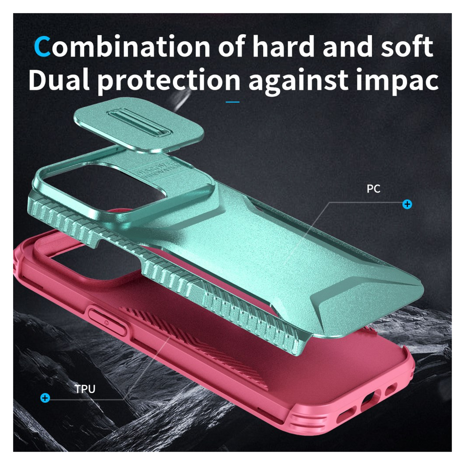 iPhone 14 Pro Hoesje Camera Slider Back Cover Schokbestendig Blauw Roze afbeelding 6