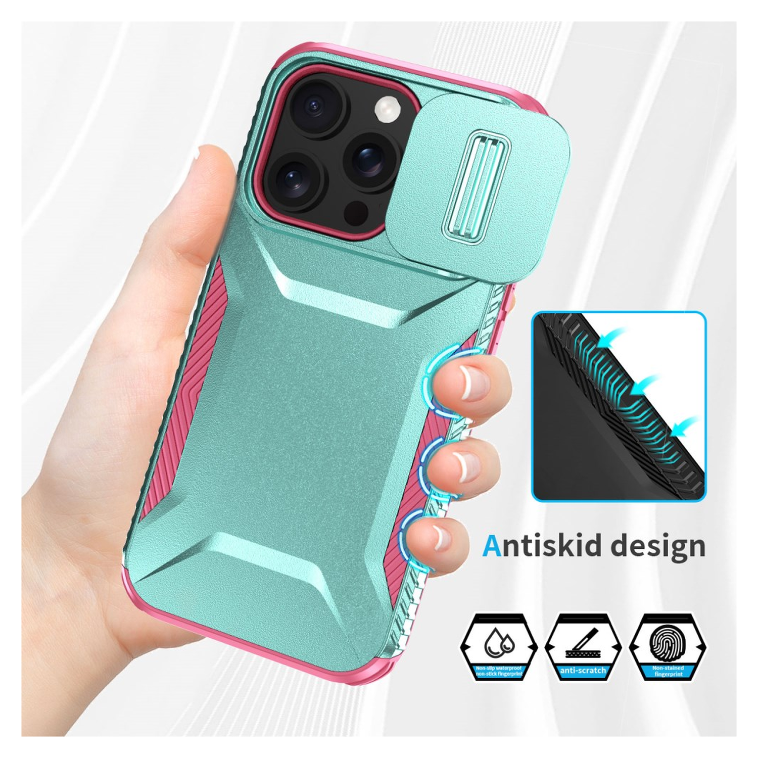 iPhone 14 Pro Hoesje Camera Slider Back Cover Schokbestendig Blauw Roze afbeelding 9