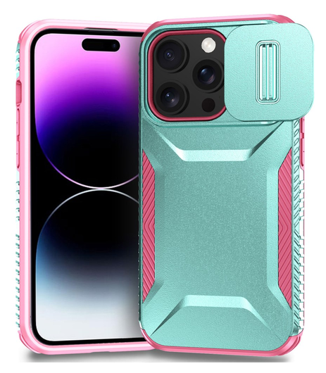 iPhone 14 Pro Hoesje Camera Slider Back Cover Schokbestendig Blauw Roze afbeelding 1