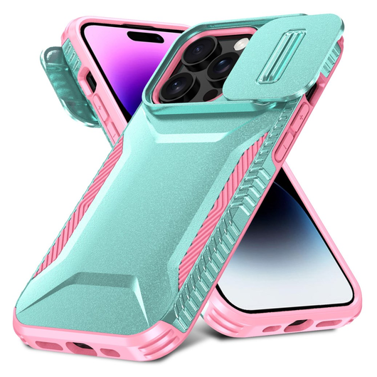 iPhone 14 Pro Hoesje Camera Slider Back Cover Schokbestendig Blauw Roze afbeelding 2