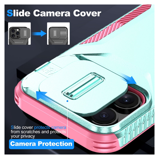 iPhone 14 Pro Hoesje Camera Slider Back Cover Schokbestendig Blauw Roze afbeelding 7
