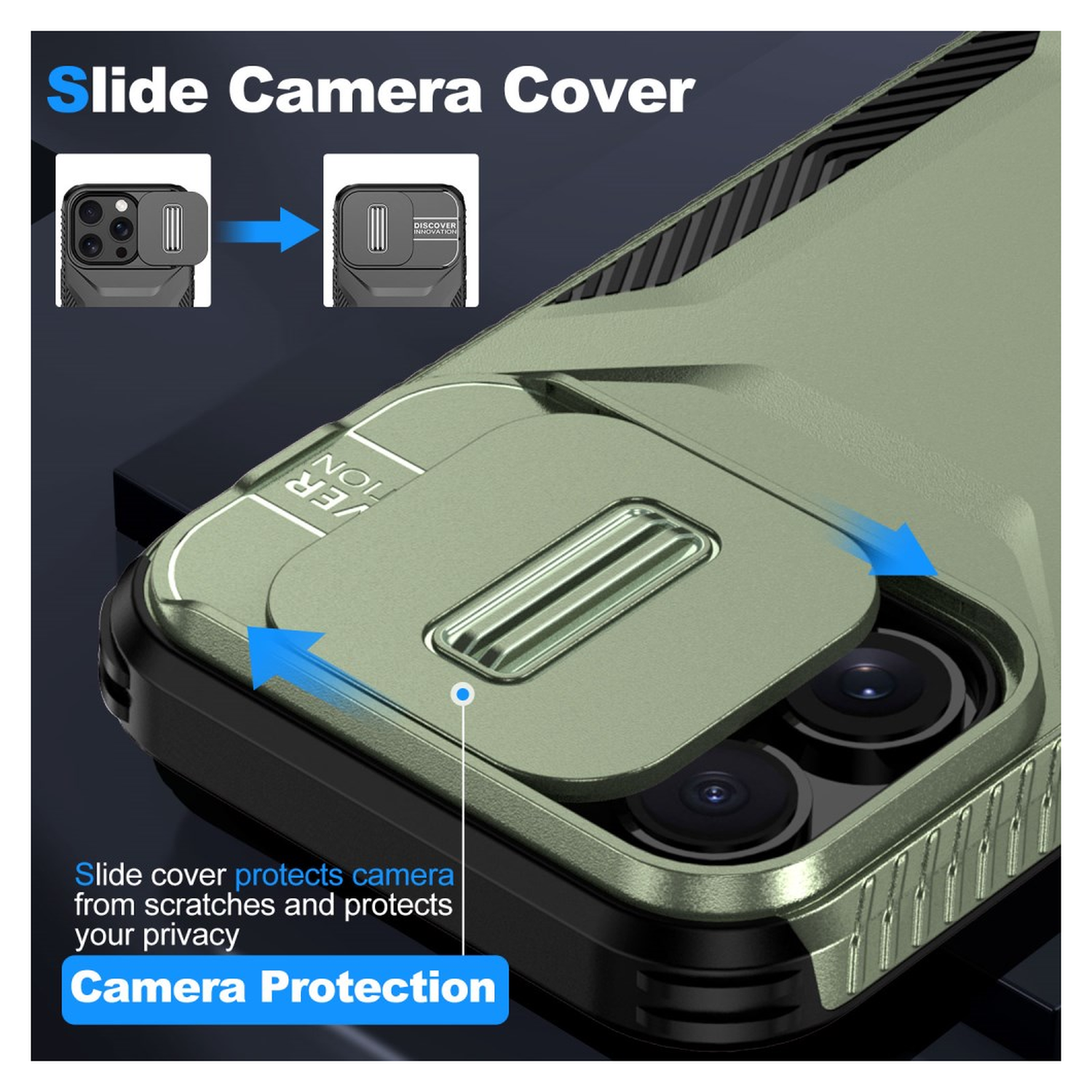 iPhone 14 Pro Max Hoesje Camera Slider Back Cover Schokbestendig Groen afbeelding 4