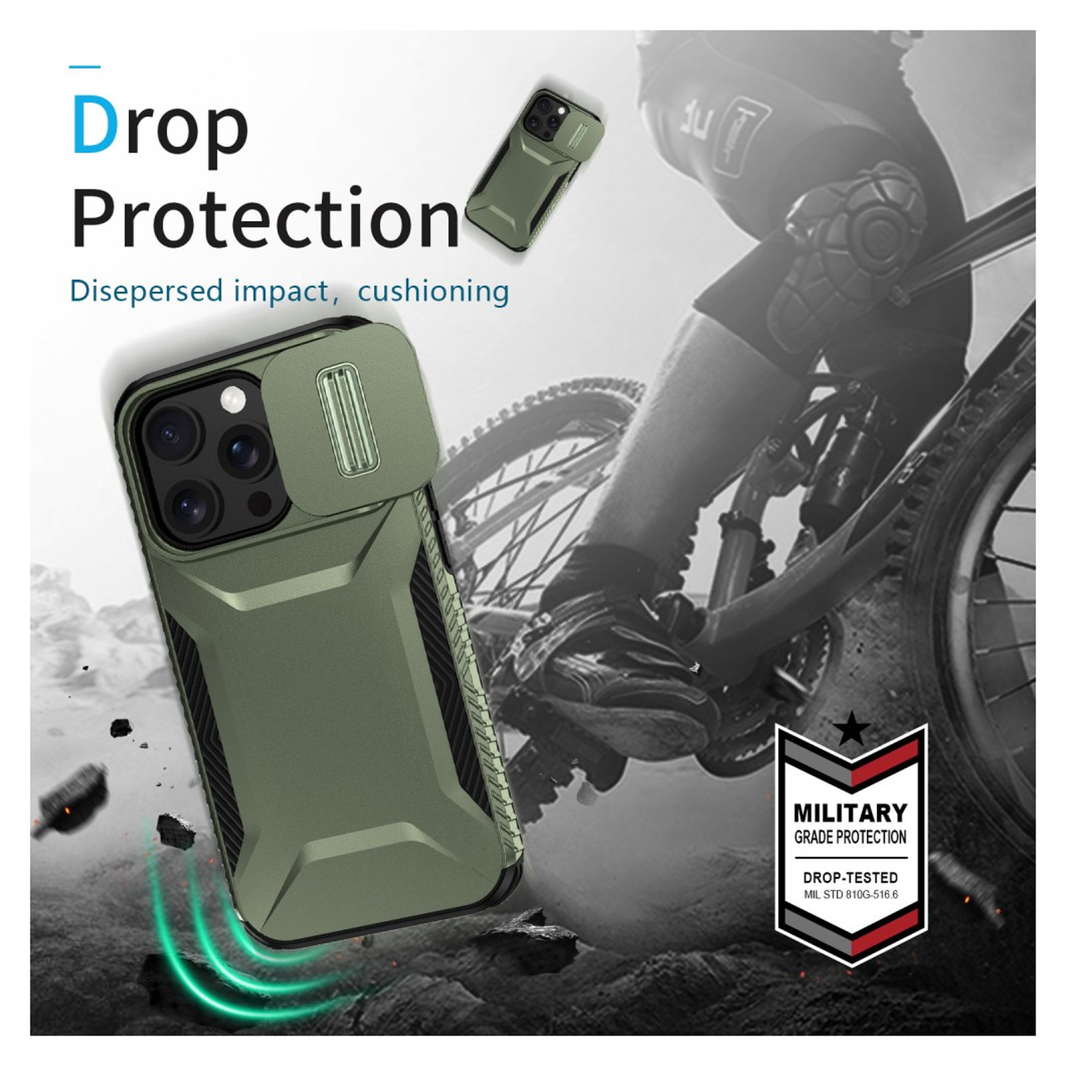 iPhone 14 Pro Max Hoesje Camera Slider Back Cover Schokbestendig Groen afbeelding 5