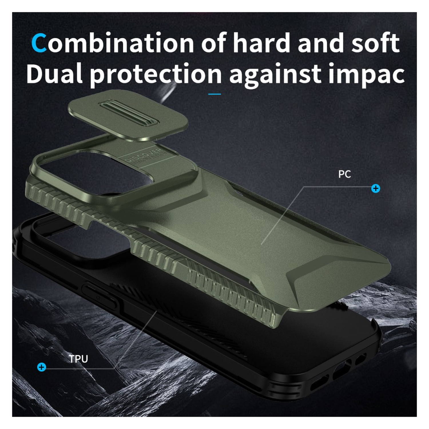 iPhone 14 Pro Max Hoesje Camera Slider Back Cover Schokbestendig Groen afbeelding 6