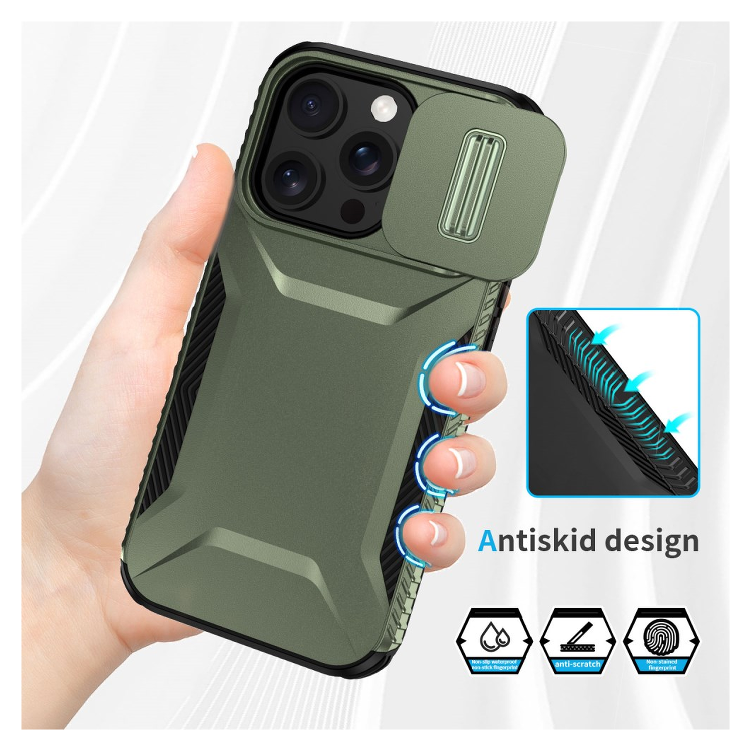 iPhone 14 Pro Max Hoesje Camera Slider Back Cover Schokbestendig Groen afbeelding 7