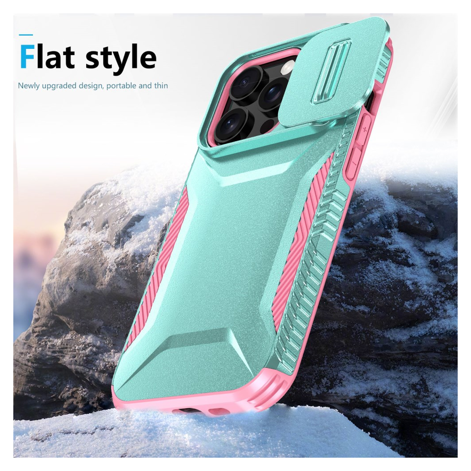 iPhone 14 Pro Max Hoesje Camera Slider Back Cover Schokbestendig Blauw Roze afbeelding 5