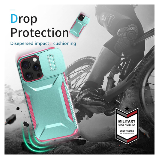 iPhone 14 Pro Max Hoesje Camera Slider Back Cover Schokbestendig Blauw Roze afbeelding 9