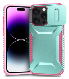 iPhone 14 Pro Max Hoesje Camera Slider Back Cover Schokbestendig Blauw Roze afbeelding