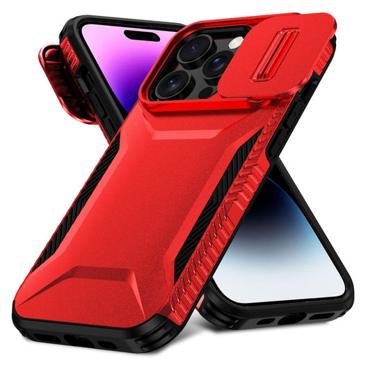 iPhone 14 Pro Max Hoesje Camera Slider Back Cover Schokbestendig Rood afbeelding 2