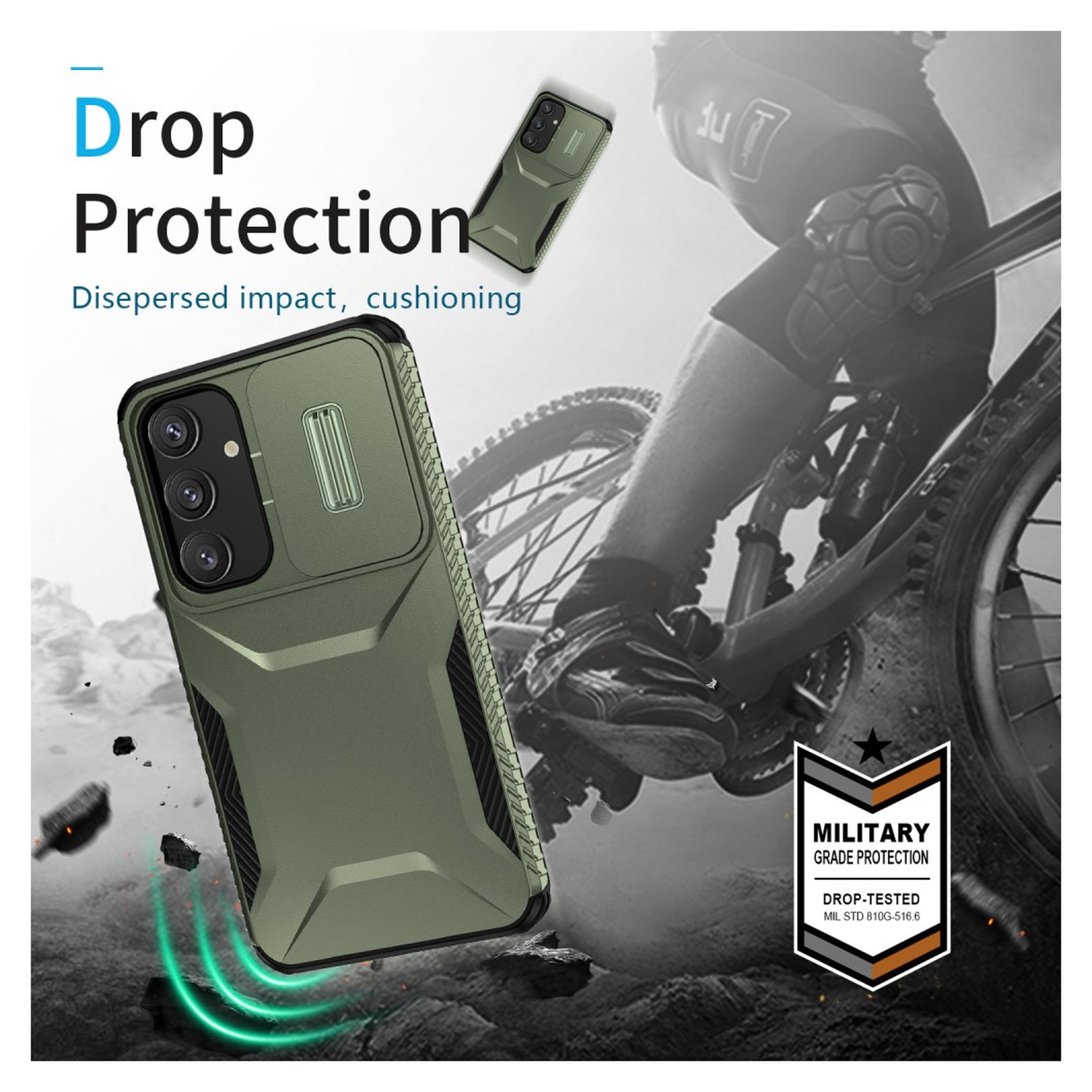 Samsung Galaxy S25 / S24 Hoesje Camera Slider Back Cover Schokbestendig Groen afbeelding 4