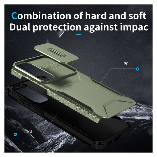 Samsung Galaxy S25 / S24 Hoesje Camera Slider Back Cover Schokbestendig Groen afbeelding 8