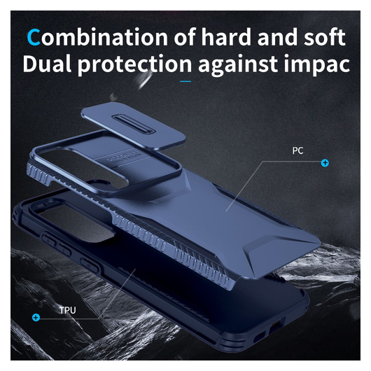 Samsung Galaxy S25 / S24 Hoesje Camera Slider Back Cover Schokbestendig Blauw afbeelding 8