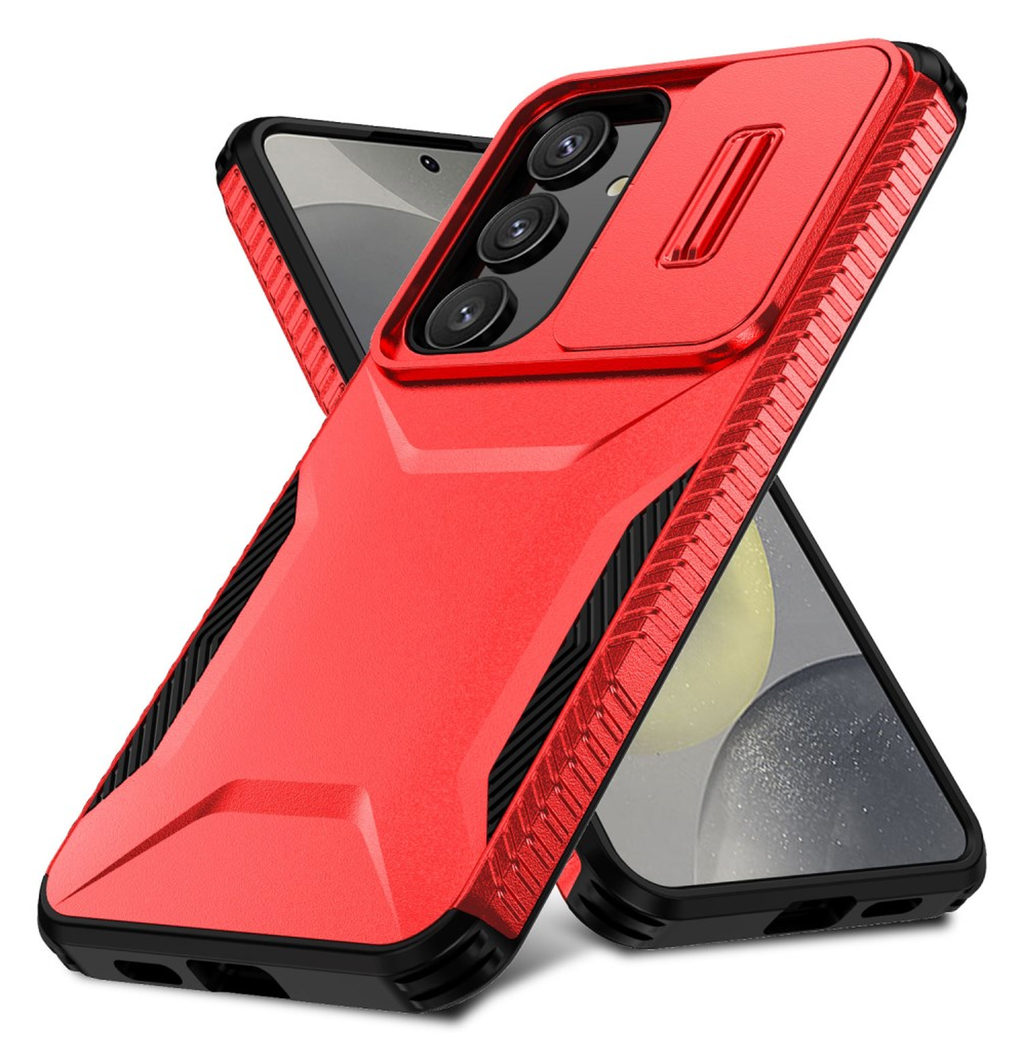Samsung Galaxy S25 / S24 Hoesje Camera Slider Back Cover Schokbestendig Rood afbeelding 2
