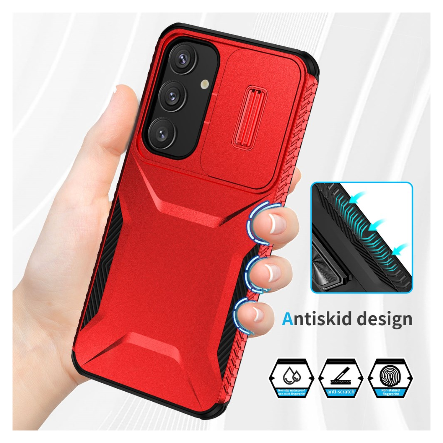 Samsung Galaxy S25 / S24 Hoesje Camera Slider Back Cover Schokbestendig Rood afbeelding 7