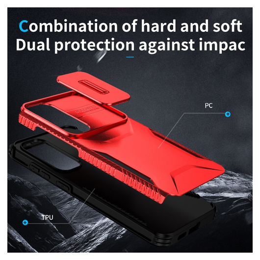 Samsung Galaxy S25 / S24 Hoesje Camera Slider Back Cover Schokbestendig Rood afbeelding 8