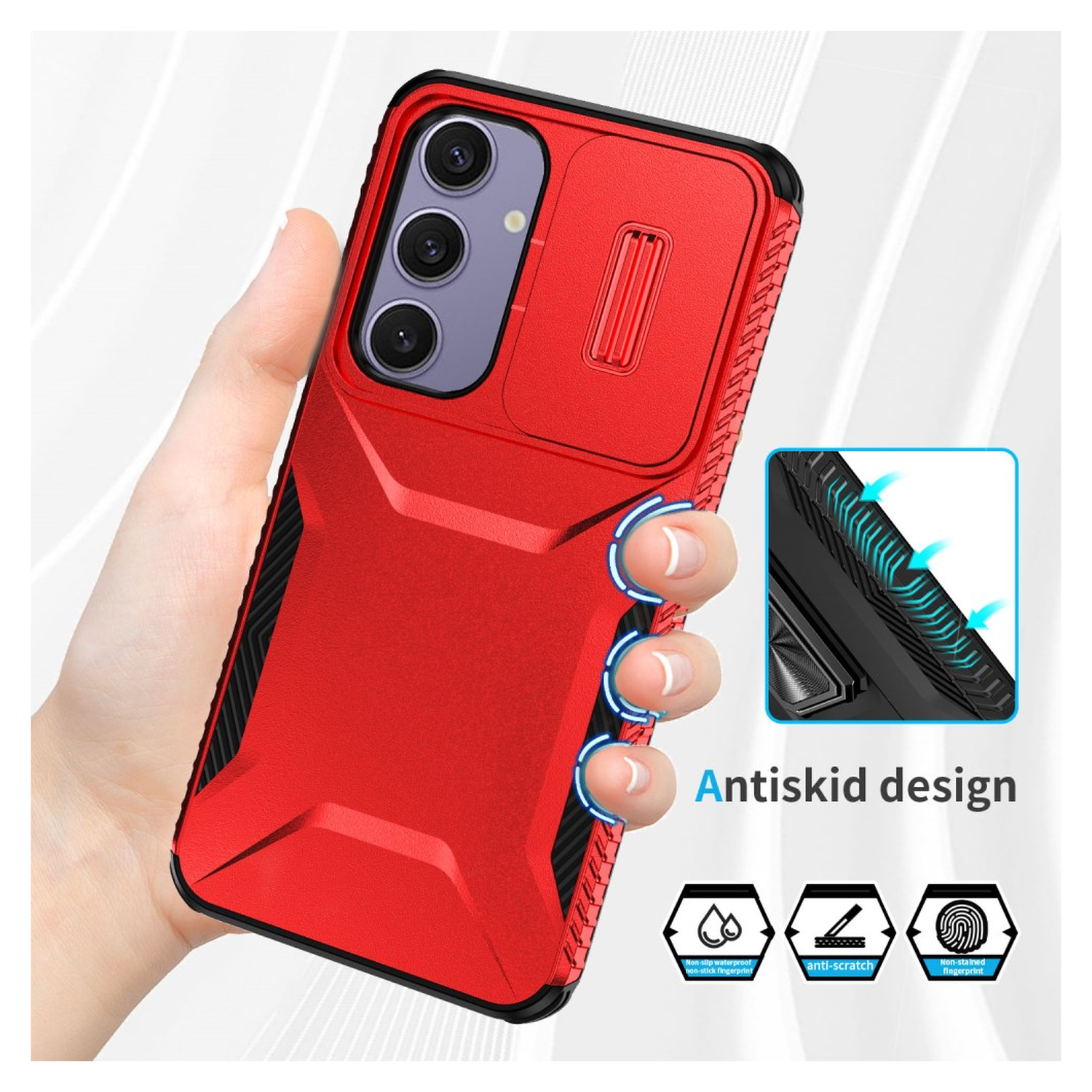 Samsung Galaxy S24 FE Hoesje Camera Slider Back Cover Schokbestendig Rood afbeelding 9