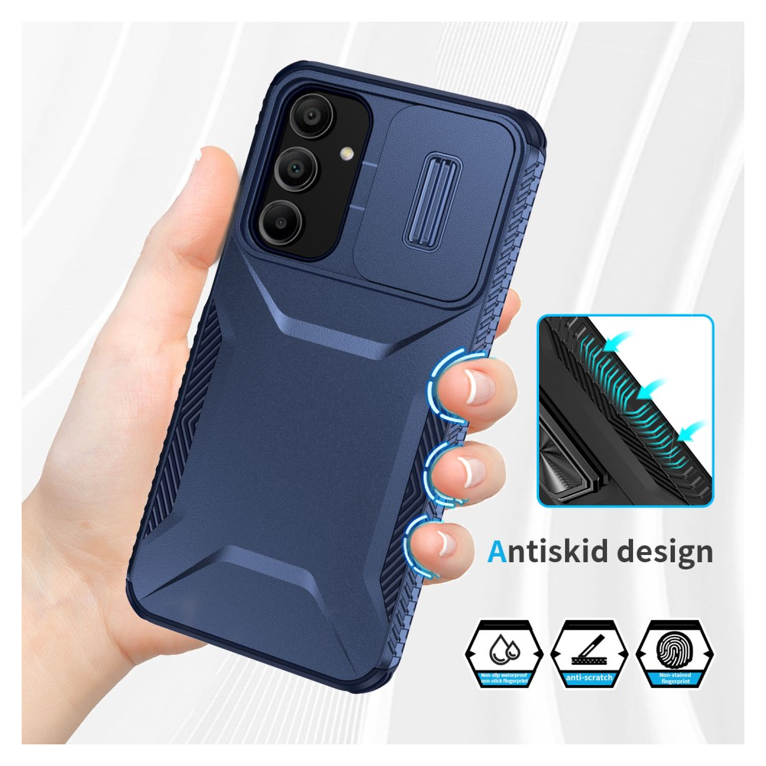 Samsung Galaxy A16 Hoesje Camera Slider Back Cover Schokbestendig Blauw afbeelding 5