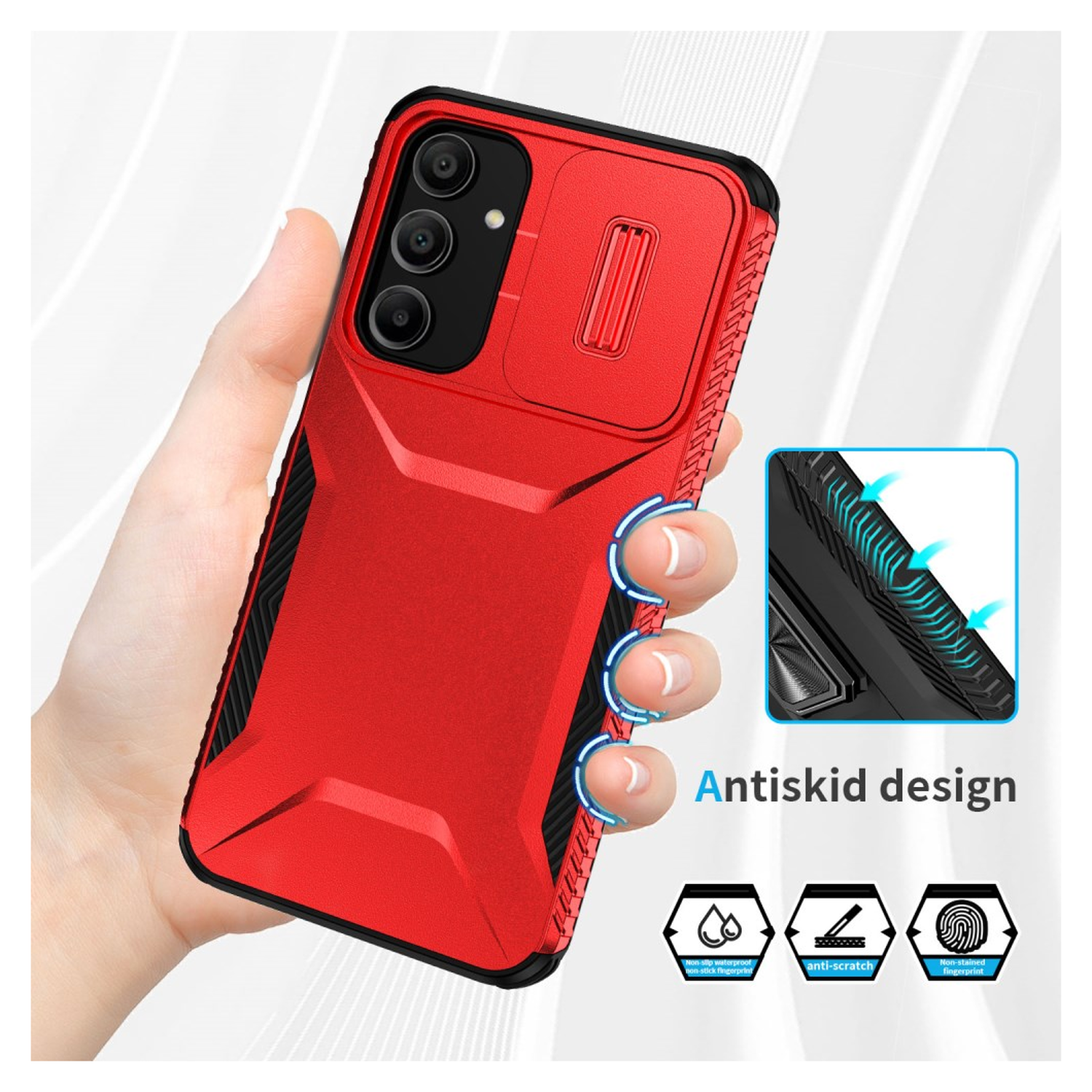 Samsung Galaxy A16 Hoesje Camera Slider Back Cover Schokbestendig Rood afbeelding 7