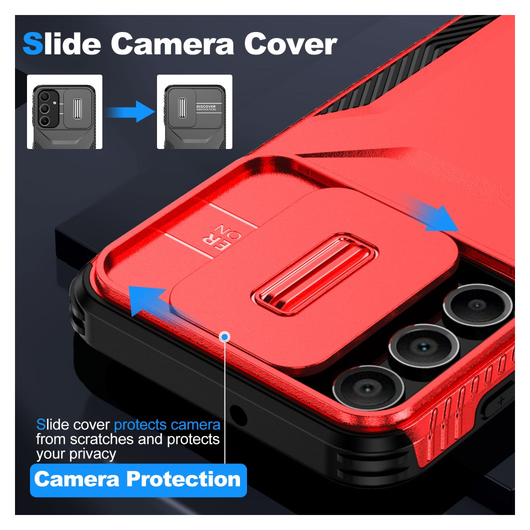 Samsung Galaxy A16 Hoesje Camera Slider Back Cover Schokbestendig Rood afbeelding 4