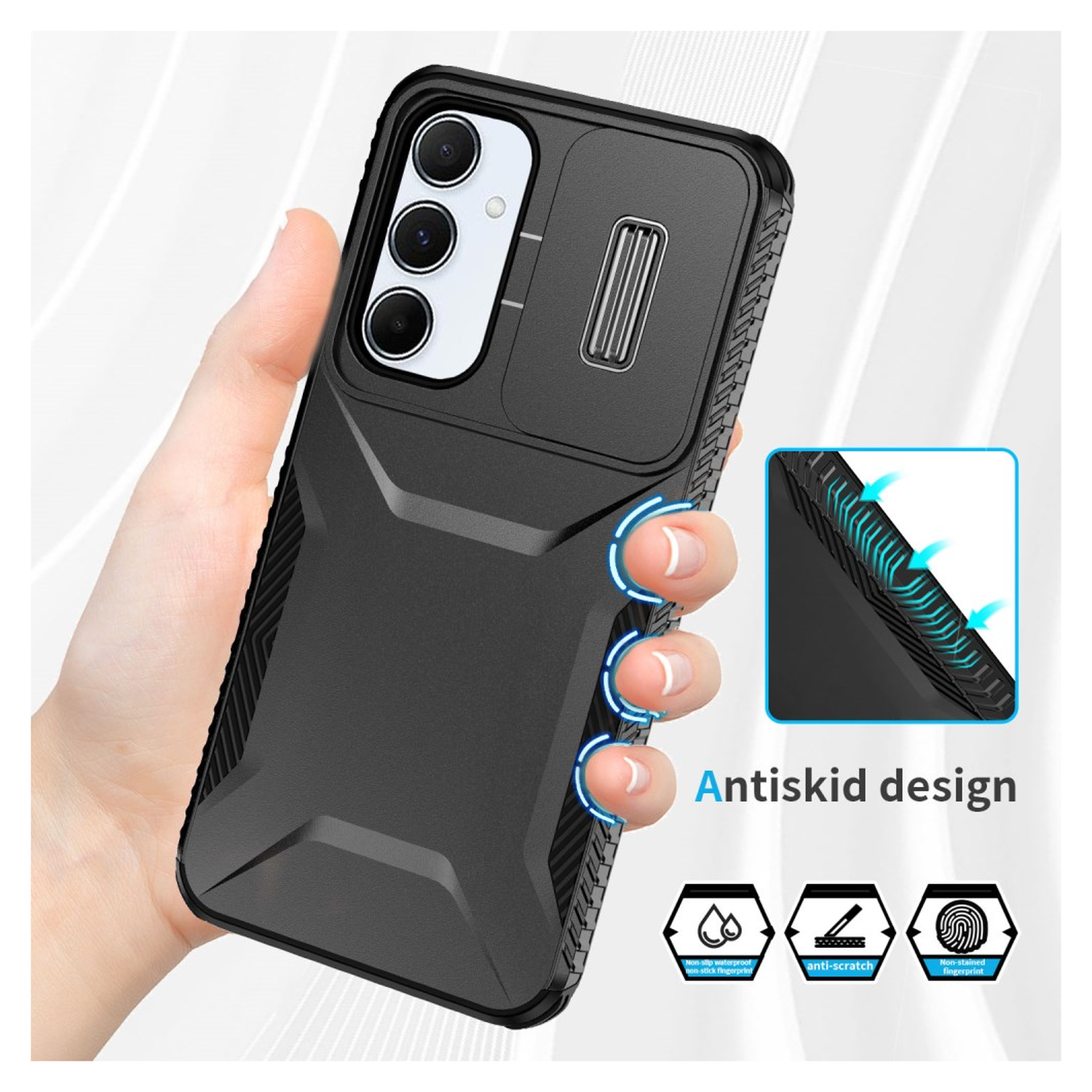 Samsung Galaxy A55 Hoesje Camera Slider Back Cover Schokbestendig Zwart afbeelding 10