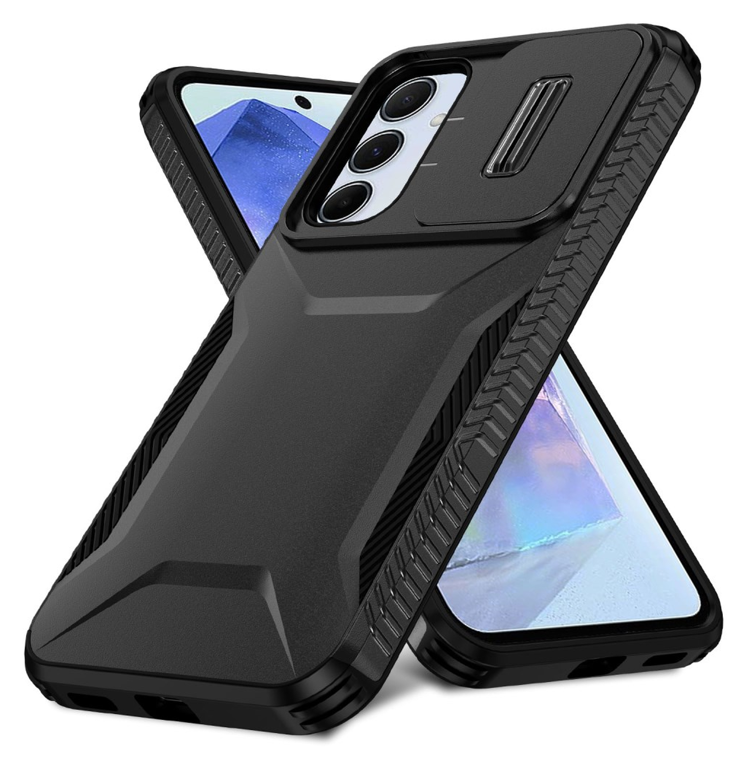 Samsung Galaxy A55 Hoesje Camera Slider Back Cover Schokbestendig Zwart afbeelding 2