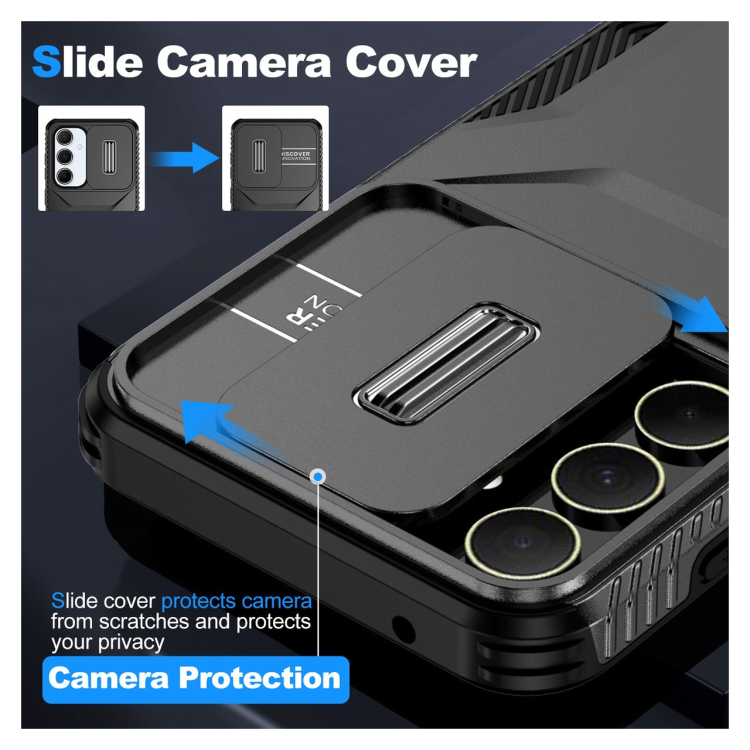 Samsung Galaxy A55 Hoesje Camera Slider Back Cover Schokbestendig Zwart afbeelding 4