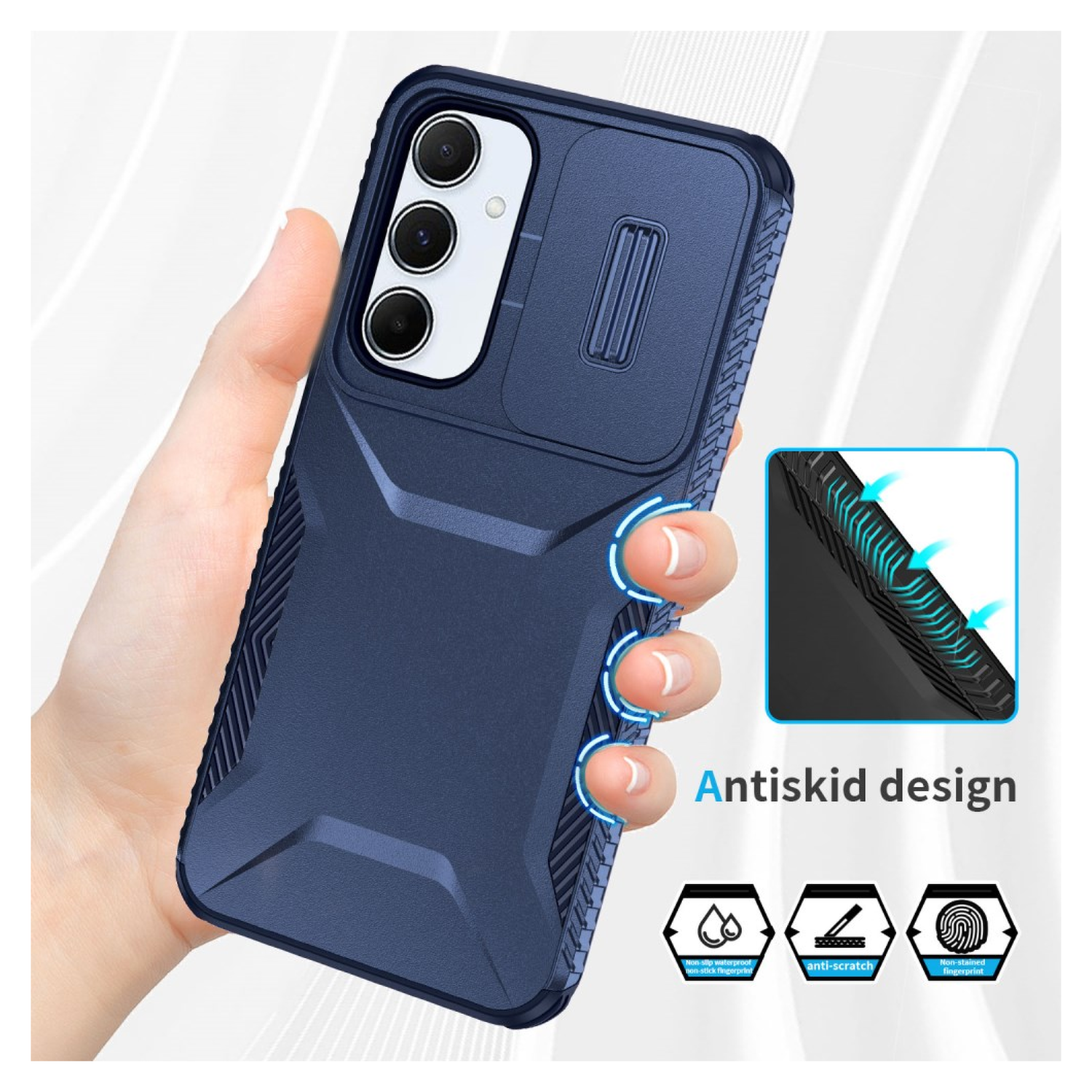 Samsung Galaxy A55 Hoesje Camera Slider Back Cover Schokbestendig Blauw afbeelding 10