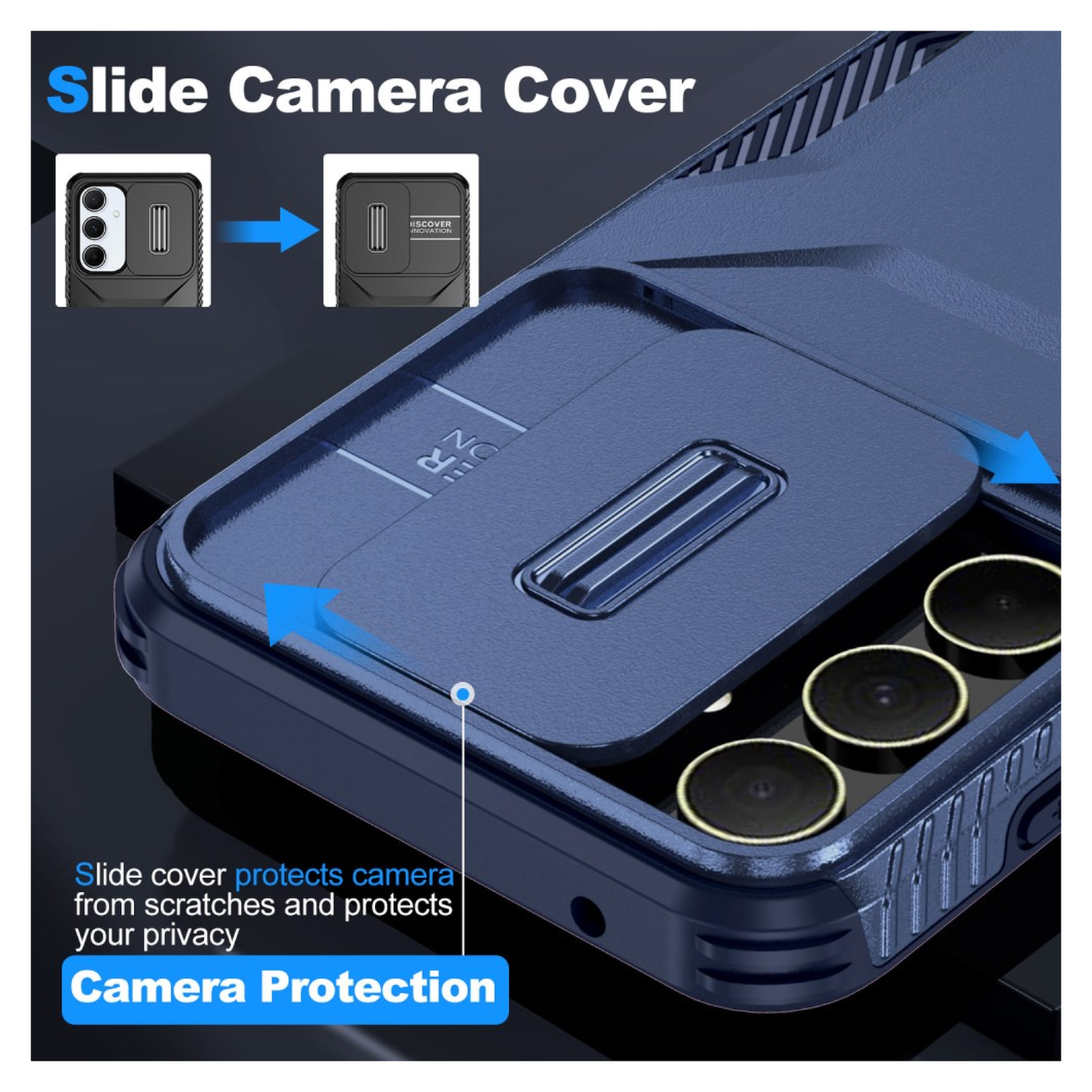 Samsung Galaxy A55 Hoesje Camera Slider Back Cover Schokbestendig Blauw afbeelding 4