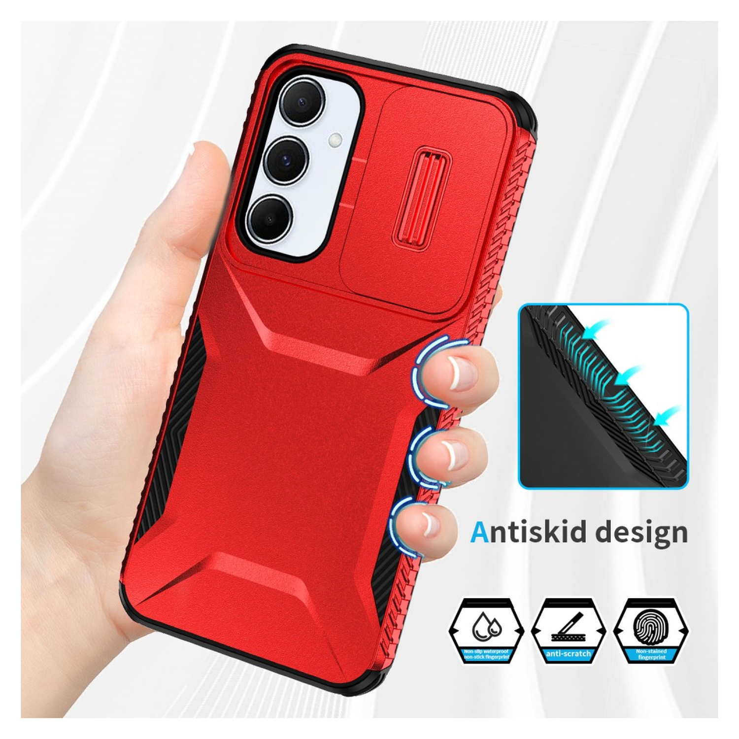 Samsung Galaxy A55 Hoesje Camera Slider Back Cover Schokbestendig Rood afbeelding 10