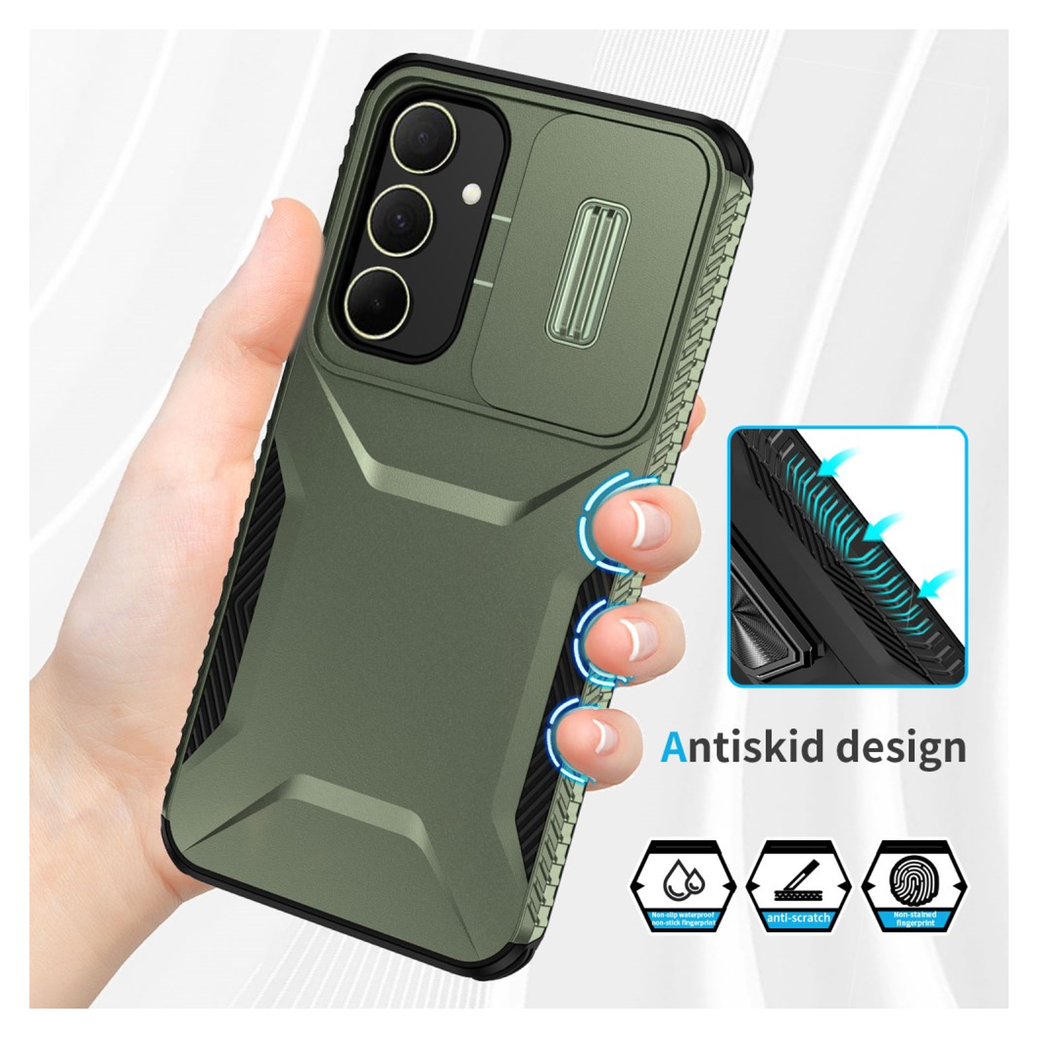 Samsung Galaxy A35 Hoesje Camera Slider Back Cover Schokbestendig Groen afbeelding 9