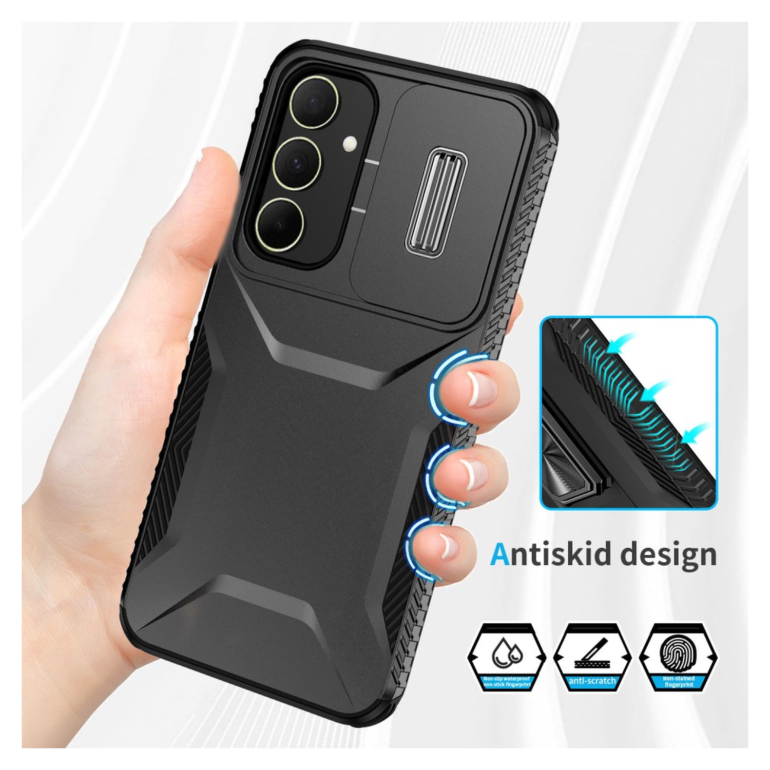 Samsung Galaxy A35 Hoesje Camera Slider Back Cover Schokbestendig Zwart afbeelding 10