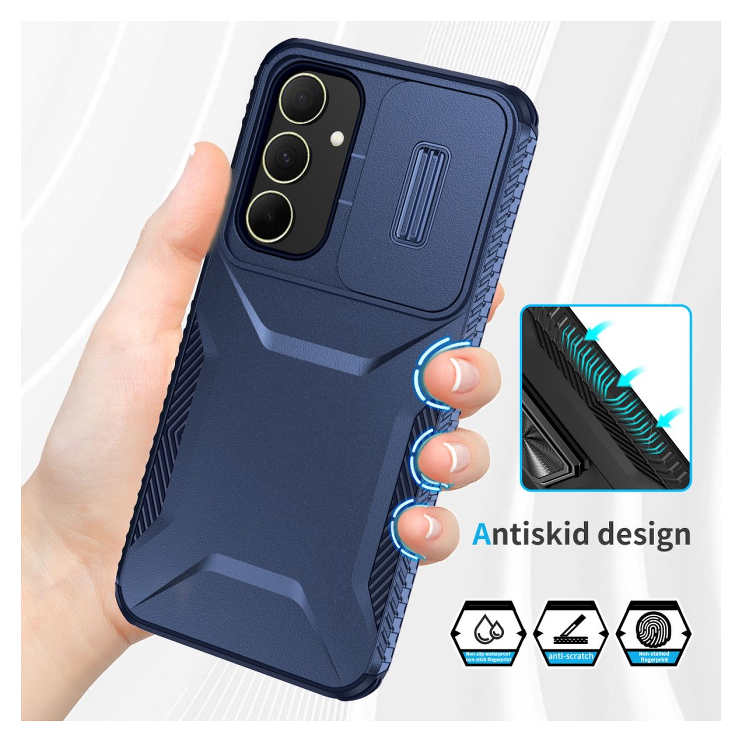 Samsug Galaxy A35 Hoesje Camera Slider Back Cover Schokbestendig Blauw afbeelding 10