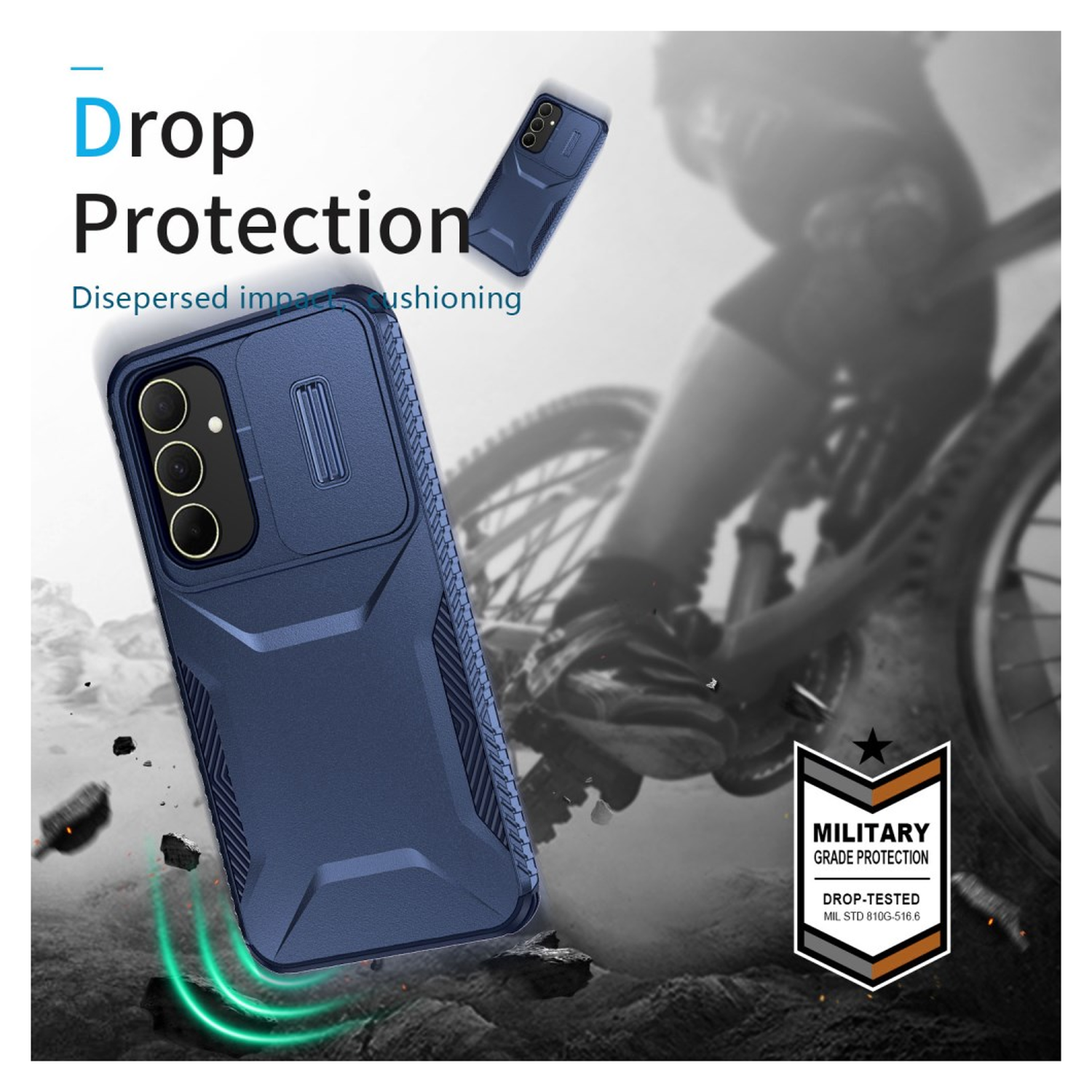 Samsug Galaxy A35 Hoesje Camera Slider Back Cover Schokbestendig Blauw afbeelding 5