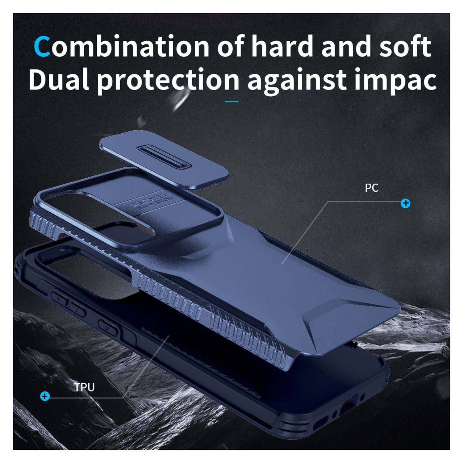 Samsug Galaxy A35 Hoesje Camera Slider Back Cover Schokbestendig Blauw afbeelding 8