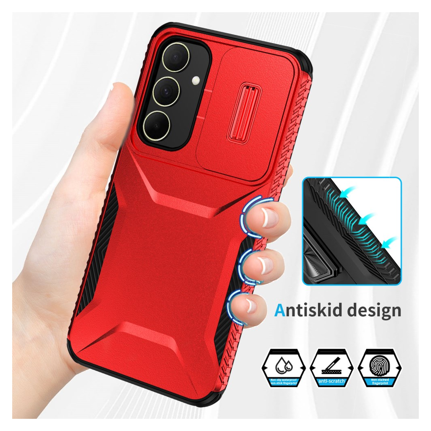 Samsung Galaxy A35 Hoesje Camera Slider Back Cover Schokbestendig Rood afbeelding 9