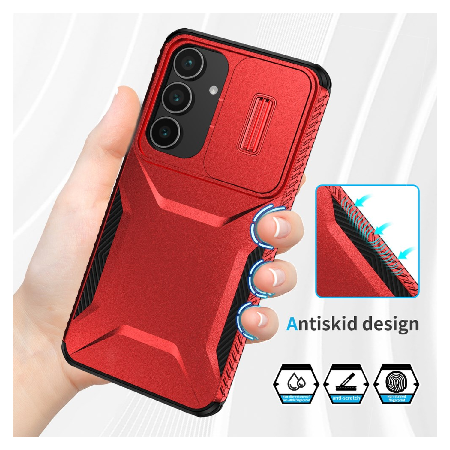 Samsung Galaxy S25 FE Hoesje Camera Slider Back Cover Schokbestendig Rood afbeelding 7
