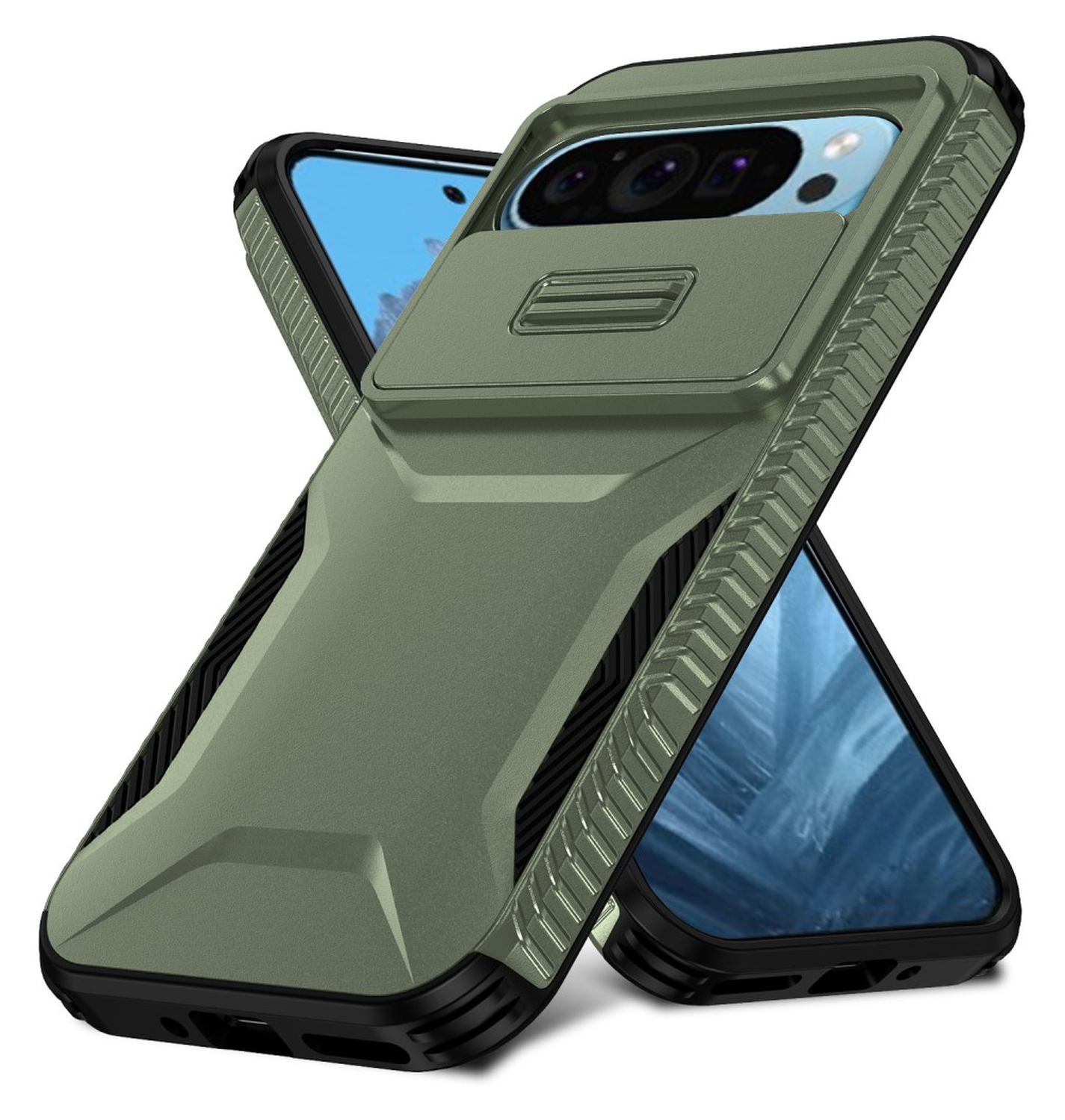 Google Pixel 10 Pro / 9 Pro Hoesje Camera Slider Back Cover Schokbestendig Groen afbeelding 2