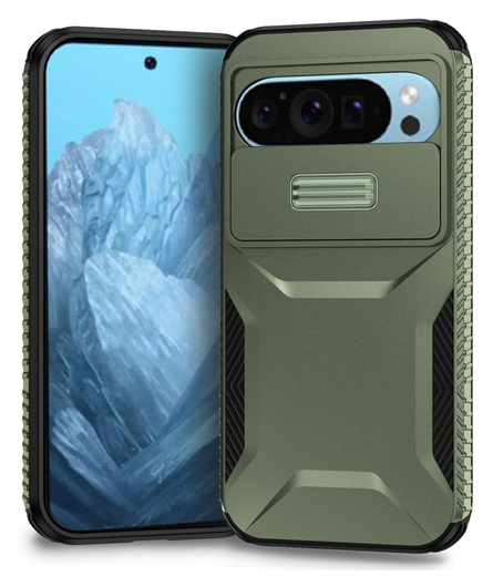 Google Pixel 10 Pro / 9 Pro Hoesje Camera Slider Back Cover Schokbestendig Groen afbeelding 1