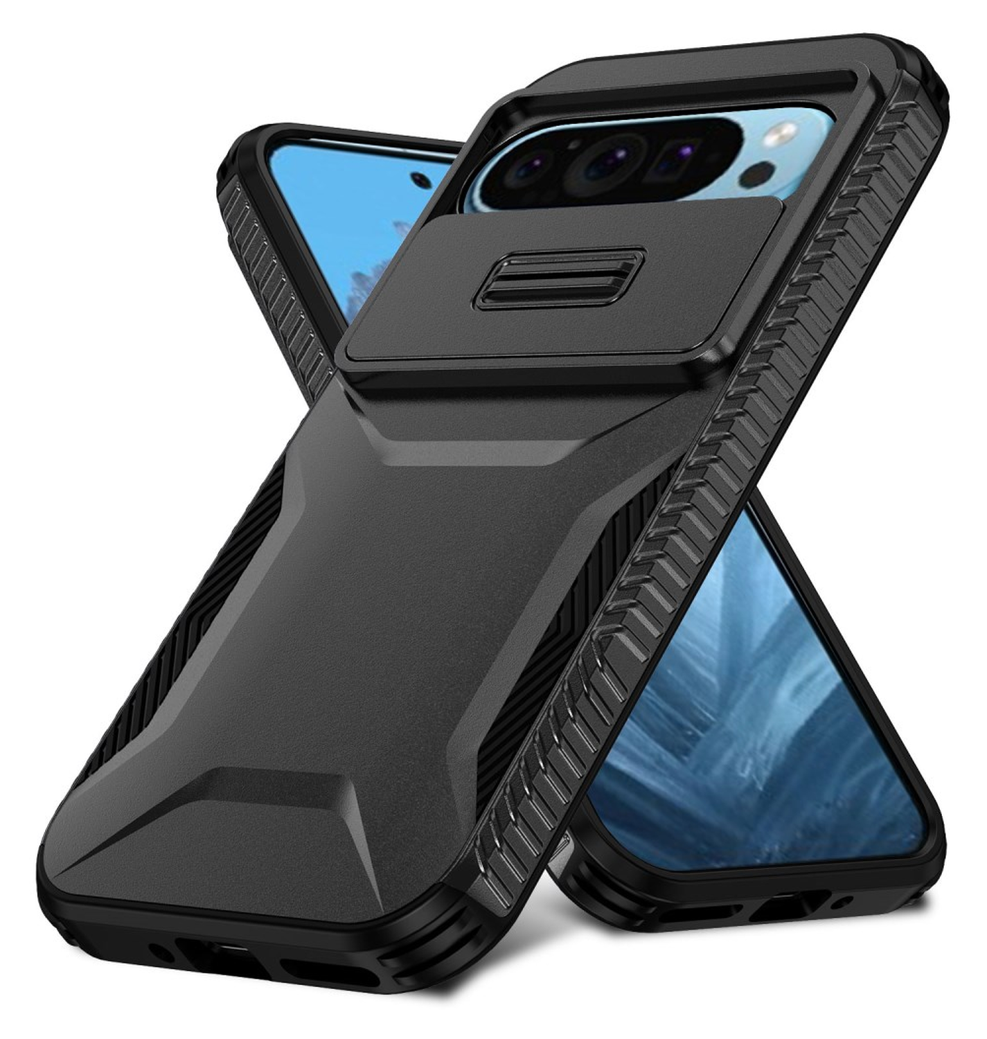 Googl Pixel 10 Pro / 9 Pro Hoesje Camera Slider Back Cover Schokbestendig Zwart afbeelding 2