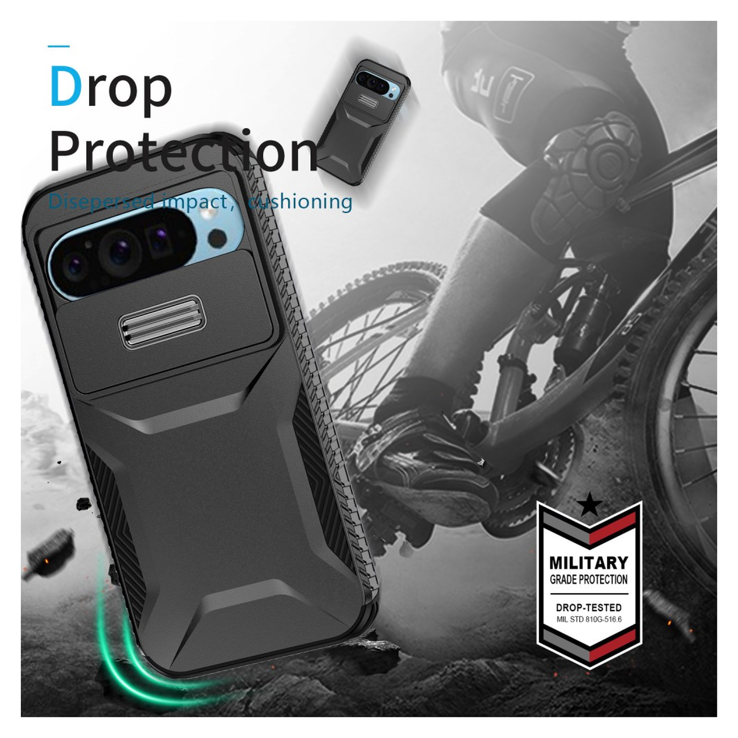 Googl Pixel 10 Pro / 9 Pro Hoesje Camera Slider Back Cover Schokbestendig Zwart afbeelding 5