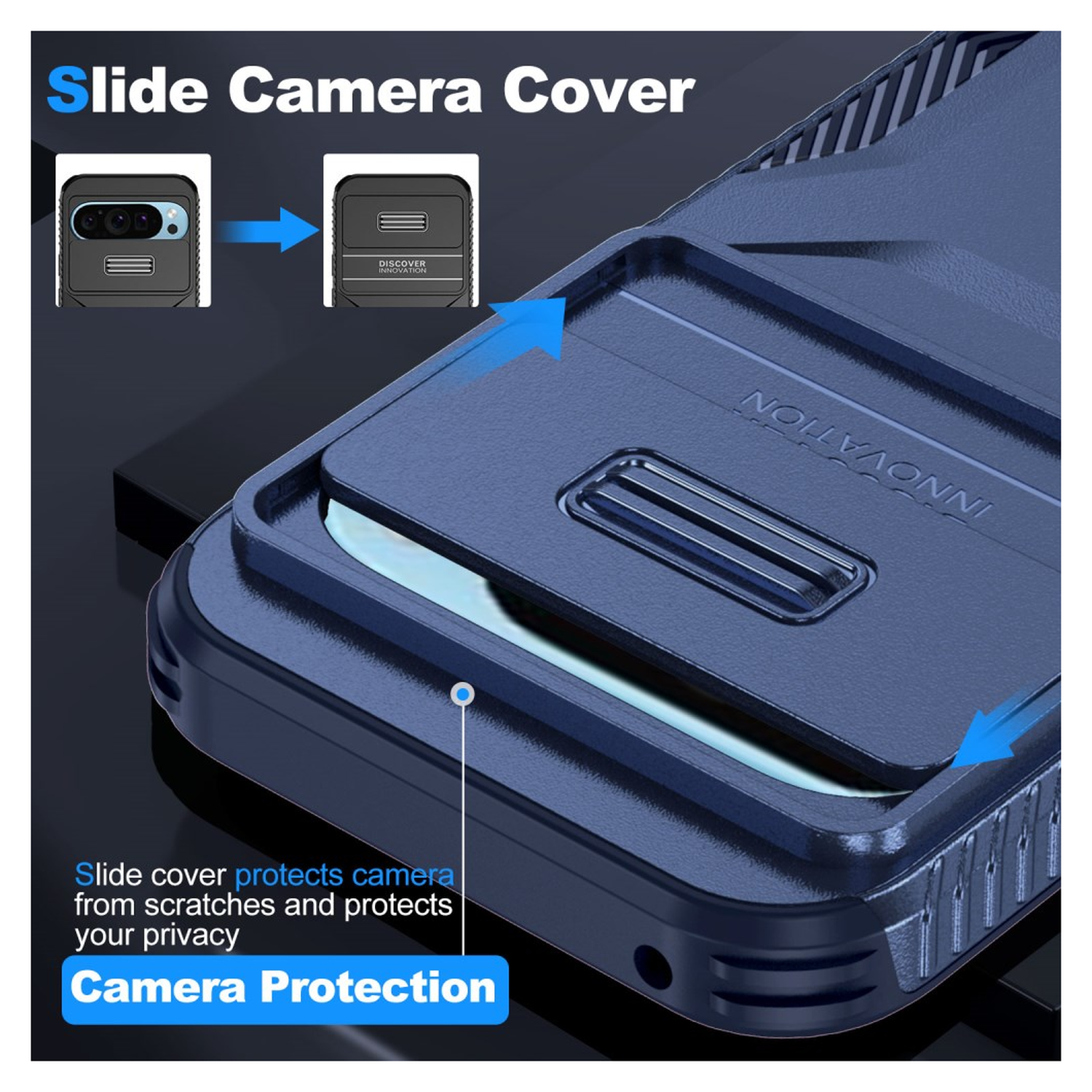 Goolge Pixel 10 Pro / 9 Pro Hoesje Camera Slider Back Cover Schokbestendig Blauw afbeelding 4