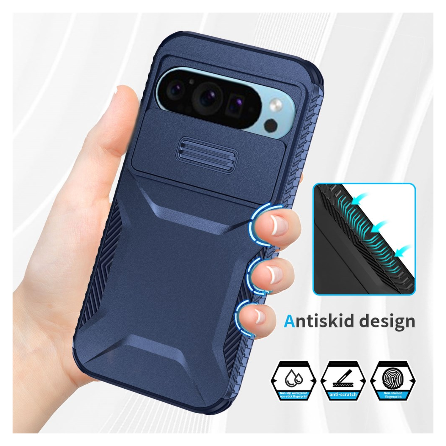 Goolge Pixel 10 Pro / 9 Pro Hoesje Camera Slider Back Cover Schokbestendig Blauw afbeelding 8