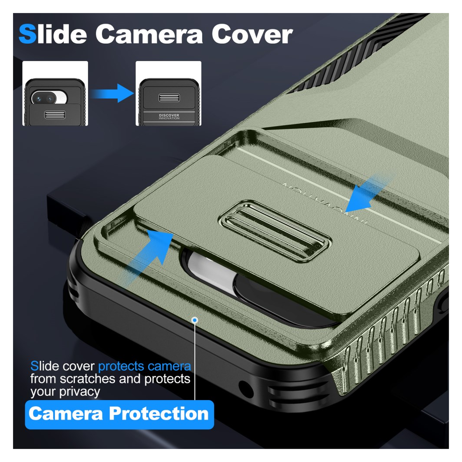 Google Pixel 9a Hoesje Camera Slider Back Cover Schokbestendig Groen afbeelding 4