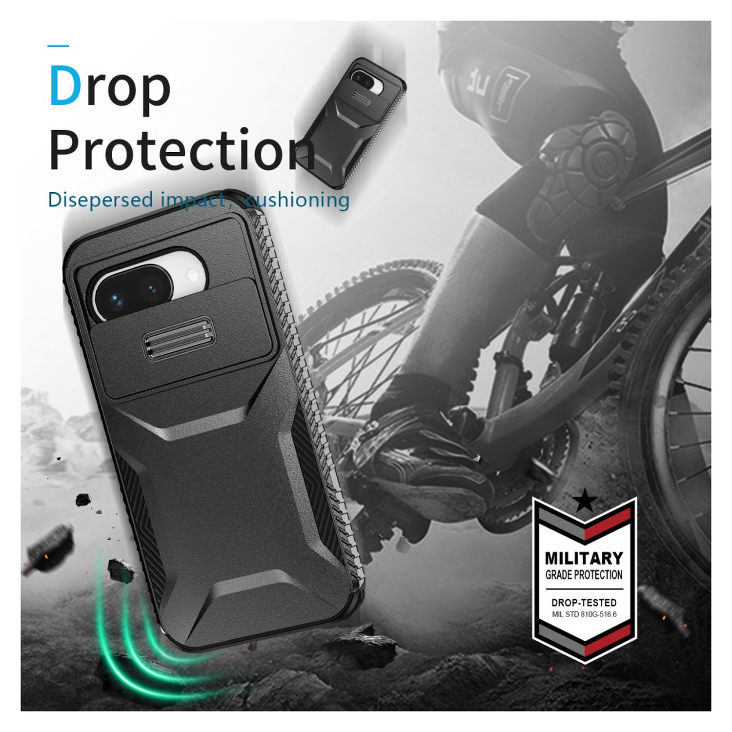 Google Pixel 9a Hoesje Camera Slider Back Cover Schokbestendig Zwart afbeelding 5