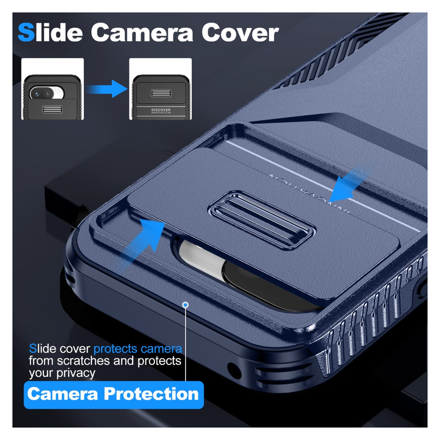 Google Pixel 9a Hoesje Camera Slider Back Cover Schokbestendig Blauw afbeelding 4