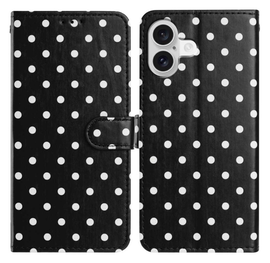 Apple iPhone 16 Hoesje Portemonnee Book Case Polka Dot Zwart afbeelding