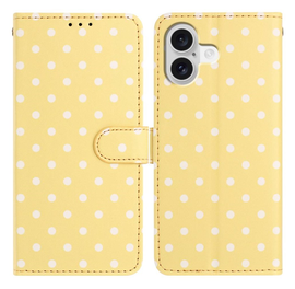 Apple iPhone 16 Hoesje Portemonnee Book Case Polka Dot Geel afbeelding