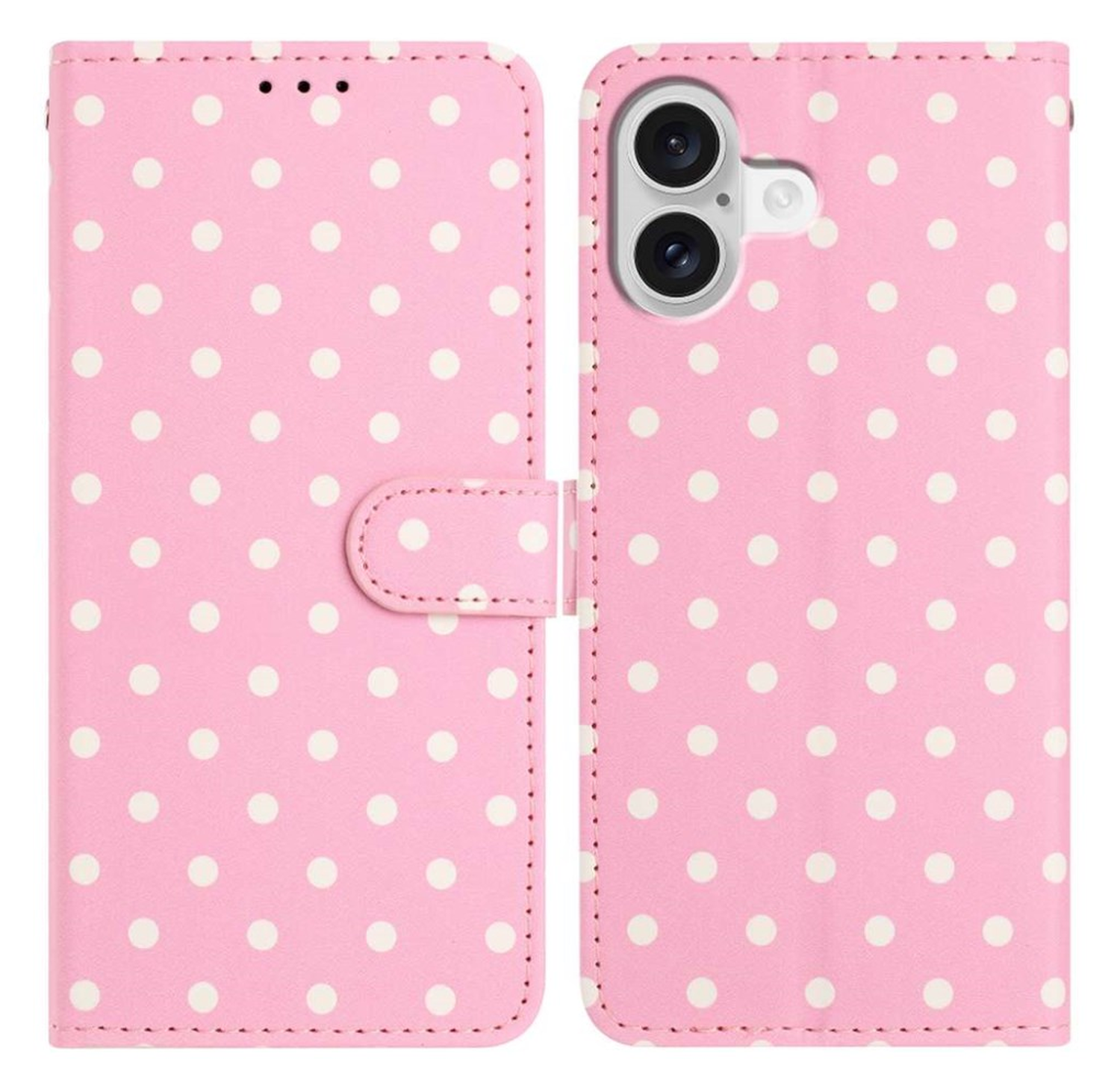 Apple iPhone 16 Hoesje Portemonnee Book Case Polka Dot Roze afbeelding 1
